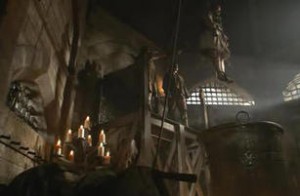 Richard Roose being lowered into the cauldron in "The Tudors"