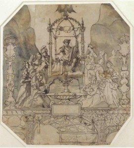 Apollo and the Muses on Parnassus by Hans Holbein the Younger - A design for a montage for Anne's coronation. 