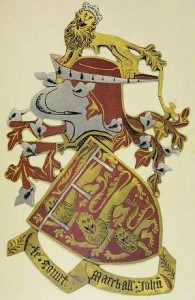 Garter stall plate of John Mowbray, 2nd Duke of Norfolk, Anne Mowbray’s great-grandfather, shows John claimed royal descent and was Earl Marshal of England – a position still held by the present Dukes of Norfolk, descendants of his sister Margaret’s son, John Howard. St George’s Chapel, Windsor (Plate XXX from W H St John Hope: The Stall Plates of the Knights of the Order of the Garter 1348-1485).