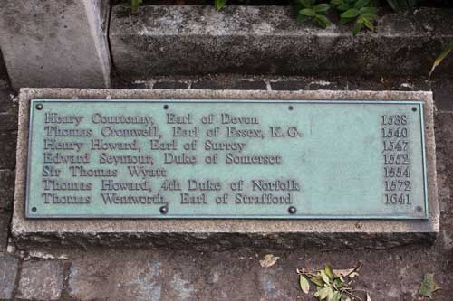 Tower Hill scaffold memorial plaque with Cromwell's name listed