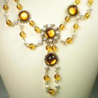 Anne Boleyn Topaz Pearl Drape Necklace