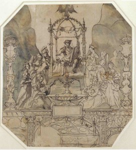 Apollo and the Muses on Parnassus by Hans Holbein the Younger - A design for a montage for the coronation procession.