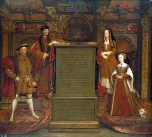 The Whitehall Mural showing Henry VIII's parents and he and the woman he believed to be his first true wife, Jane Seymour.