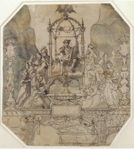Apollo and the Muses on Parnassus by Hans Holbein the Younger - A design for a montage for Anne's coronation.