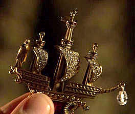 A still from The Tudors series of the ship jewel Anne Boleyn gave Henry VIII.