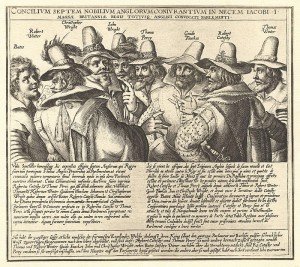 A contemporary engraving of eight of the thirteen conspirators, by Crispijn van de Passe