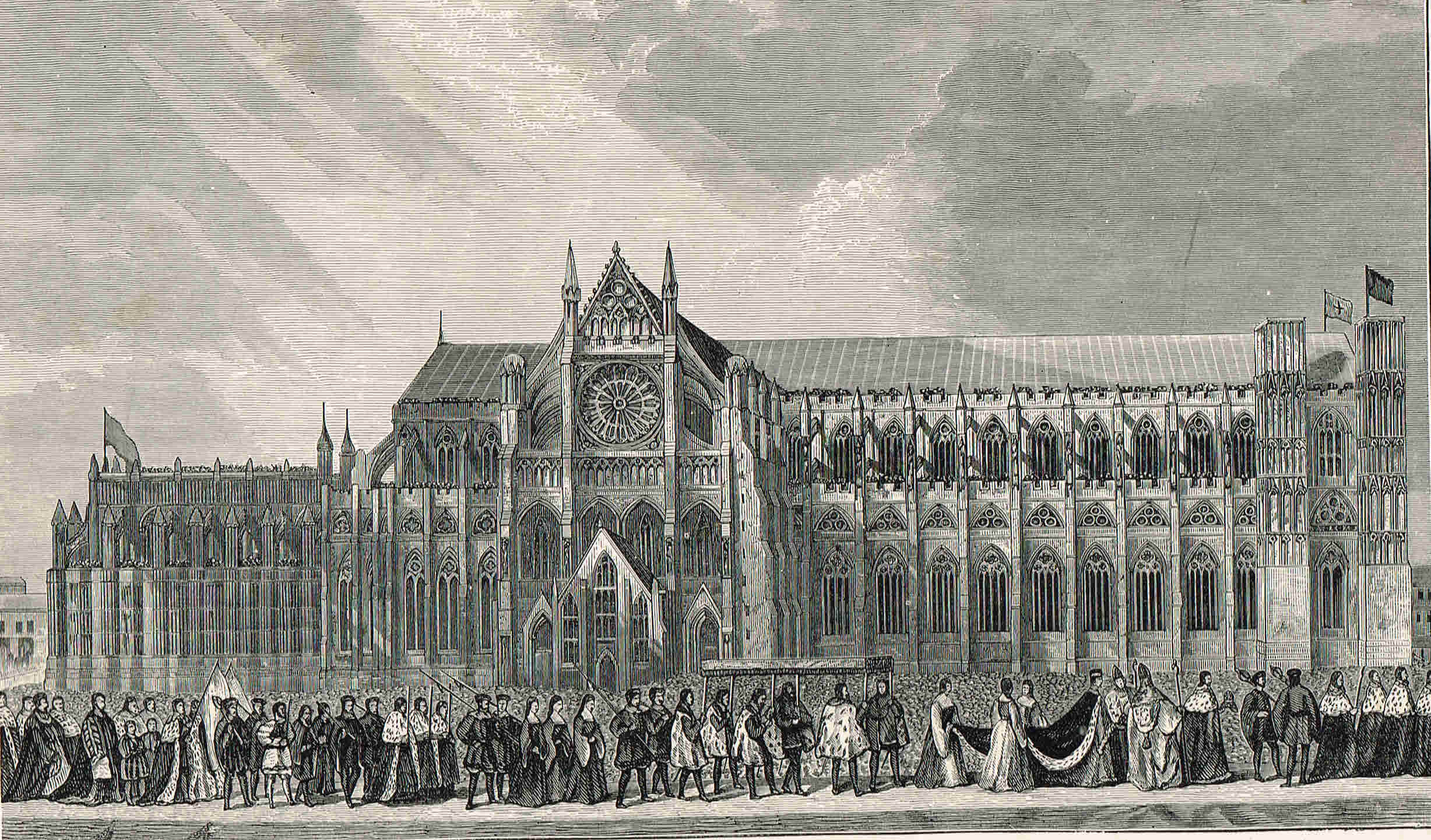 An engraving of the coronation procession of Anne Boleyn to Westminster Abbey