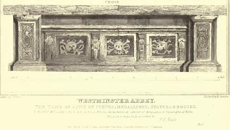 Anne of Cleves’s Tomb in Westminster Abbey showing two of the three heraldic emblems found in the St Leonard’s Church carvings.