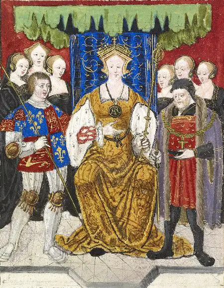 An image of the Lady of the Garter in the 1534 Black Book of the Garter