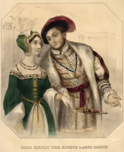 A vintage illustration of Anne Boleyn and Henry VIII.