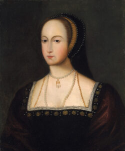 An 18th century oil painting of Anne Boleyn. She is depicted wearing an HA pendant.