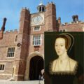 The National Portrait Gallery portrait of Anne Boleyn with a photo of Hampton Court Palace