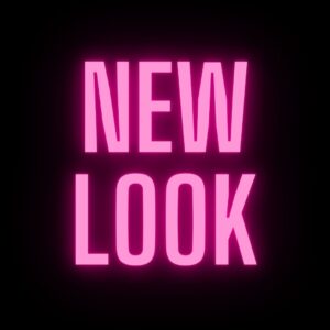 "New Look" in pink on a black background